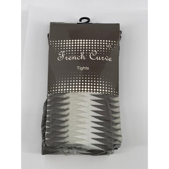 FRENCH CURVE Women's Light Gray-White Sheer Printed Pull-On Tights SZ M/L - Picture 1 of 8